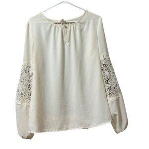 Adiva Women Size M Ivory Lace Crochet Blouse Sheer Boho Floral Feminine Polyeste